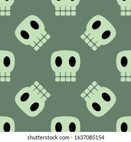 Seamless dark pattern with skulls green background