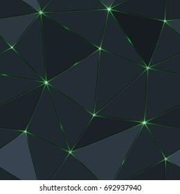 Seamless dark polygon with green light.
