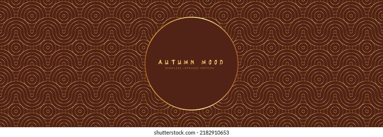 Seamless dark red asian background pattern. Autumn fall style premium design. Golden abstract geometric wavy lines and curvy waves. Traditional japanese vintage ornament.