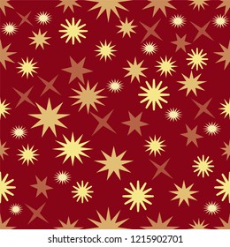 Seamless dark red background with gold stars, christmas background wallpaper, elegant xmas wrap paper