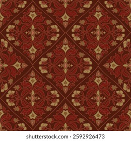 Seamless dark red pattern with ornamental flowers. Vintage floral damask ornament. Background for wallpaper, textile, carpet and any surface.