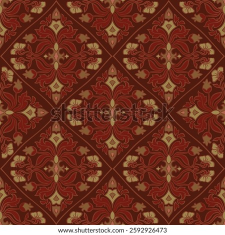 Seamless dark red pattern with ornamental flowers. Vintage floral damask ornament. Background for wallpaper, textile, carpet and any surface.