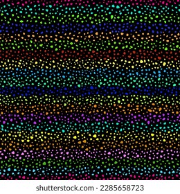Seamless dark striped pattern. Tiny different-colored confetti on a black background. Vector illustration.