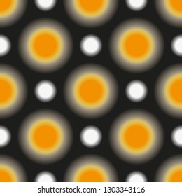 Seamless dark unsharp pattern of bright yellow and white polka dots, vector, eps 10