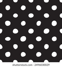 Seamless dark vector pattern with tile white polka dots on black background