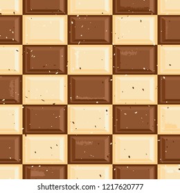 Seamless dark and white chocolate tablet checkers texture pattern background. Fully editable vector format