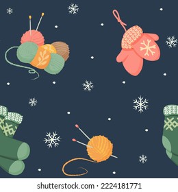 Seamless dark winter pattern with knitting clothes