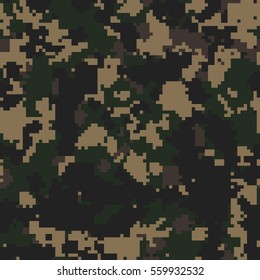 Seamless dark woodland digital pixel camouflage fashion pattern vector