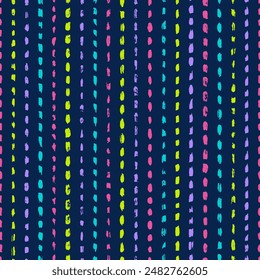 Seamless dash color pattern. Vertical crayon line. Repeating hand draw gouache brush strokes. Sketch bold shape. Repeated geometry charcoal dashed stripe. Hands sketchy prints. Vector illustration