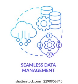 Seamless data management blue gradient concept icon. Information storage regulations. Cloud computing abstract idea thin line illustration. Isolated outline drawing. Myriad Pro-Bold font used