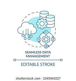 Seamless data management turquoise concept icon. AI in information governance abstract idea thin line illustration. Isolated outline drawing. Editable stroke. Arial, Myriad Pro-Bold fonts used