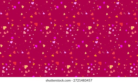 Patrón de San Valentín sin fisuras con corazones dispersos estilo confeti sobre un fondo vibrante. Diseño divertido y animado para gráficos de fiesta, tarjetas y superficies festivas.