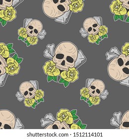 Seamless dead skull rose pattern in vector