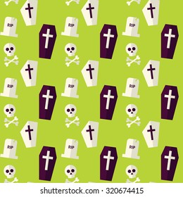 Seamless Death Halloween Pattern. Flat Design Vector Seamless Texture Background. October Magic Holiday Halloween Party Template

