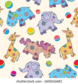 seamless decor for children's Wallpaper with cute animals vector