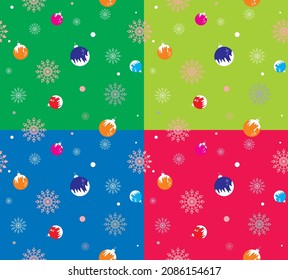 seamless decor for Christmas themed wallpaper with Christmas tree toys and vector illustration of snowflakes