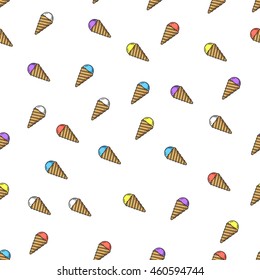 Seamless decor pattern of ice cream on white background. Smooth line style.