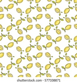Seamless decor pattern of lemons. Sketch style. Image for a poster or cover. Vector illustration. Repeating texture. Figure for textiles. Package design.