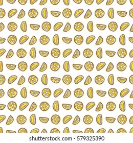 Seamless decor pattern of orange or mandarin. Sketch style. Image for a poster or cover. Vector illustration. Repeating texture. Figure for textiles. Package design.