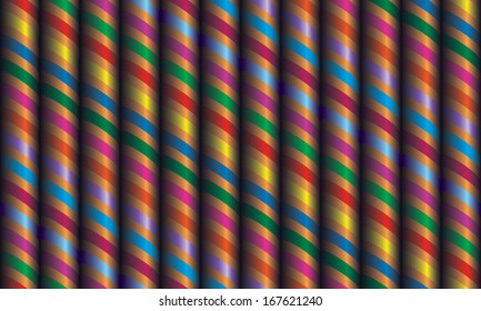 Seamless decor with volume effect. Gold surface is wrapped with bright colored ribbons.