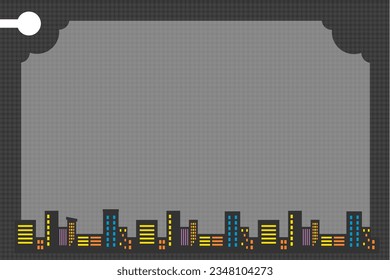 Nahtlose Dekoration Grenzrahmen mit Apartmentmuster, Stadtblick. Dunkelgrauer Hintergrund-Bildschirmhintergrund. Vektorgrafik, Illustration, EPS10