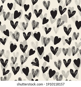 seamless decoration pattern background with monochrome hand draw heart
