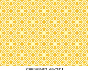 Seamless Decoration Pattern of Traditional Chinese Style. Yellow Color, With Small Flower of Four Diamond Petals inside Overlapped Circles.