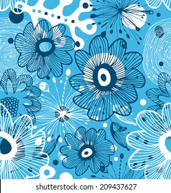 Seamless decorative abstract pattern. Blue floral background