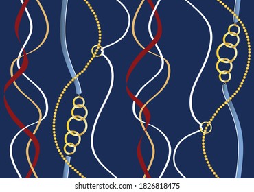 Seamless decorative abstract pattern with chains on navy blue background.Vector design for fashion prints and backgrounds. EPS10 Illustration.