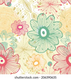 Seamless decorative abstract pattern. Doodle floral background