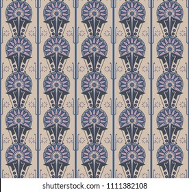 seamless decorative art deco pattern with repeated flowers arranged in rows