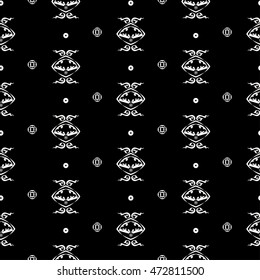 Seamless decorative Asian pattern with monochrome black and white Chinese ornament.