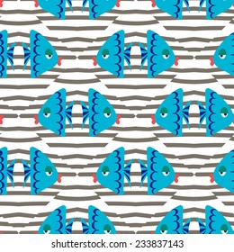 seamless decorative background with blue fish