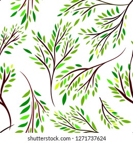 Seamless decorative background with branches with leaves. Vector