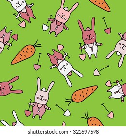 Seamless decorative background with bunnies and carrots