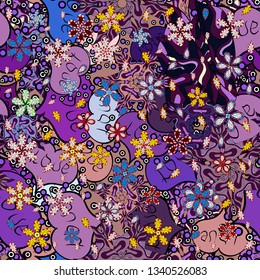 Seamless decorative background. Can be used for cards, invitations, save the date cards and many more. On violet, brown and black colors. Vector illustration. Doodles.