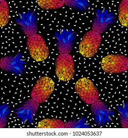 Seamless decorative background with colorful summer  rainbow pineapples. Vector illustration. 