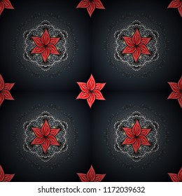 Seamless decorative background, flower mandala. Vector illustration. Flower. On gray, blue and black colors.