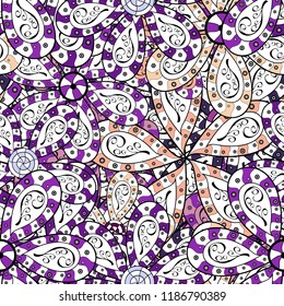 Seamless decorative background, flower mandala. Flower. Vector illustration. On white, black and violet colors.