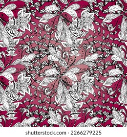 Nahtloser dekorativer Hintergrund, floraler Mandala. Auf Weiß, Schwarz und Rosa. Blume. Vektorgrafik.
