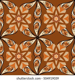 seamless decorative background, flower mandala. Brown. Beige. Flower. Vector.