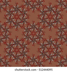seamless decorative background, flower mandala. Brown. red. Flower. Doodles. Vector.
