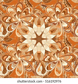 seamless decorative background, flower mandala. Brown. Beige. Flower. Vector.