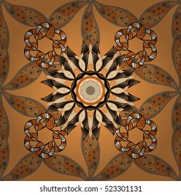 seamless decorative background, flower mandala. Brown. Beige. Flower. Vector. Orange.