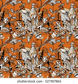 seamless decorative background, flower mandala. Brown. Beige. Flower. Vector. Orange.