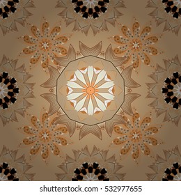 seamless decorative background, flower mandala. Brown. Beige. Flower. Vector.