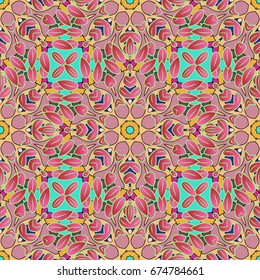 Seamless decorative background, flower mandala. Flower. Vector illustration. On colorful background.