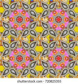 Seamless decorative background, flower mandala. Flower. Vector illustration. On white, yellow and brown colors
