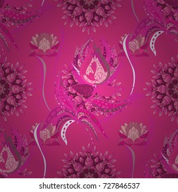 Seamless decorative background, flower mandala. Flower. Vector illustration. On magenta, pink and purple colors.