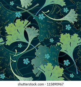 Seamless decorative background with ginkgo biloba